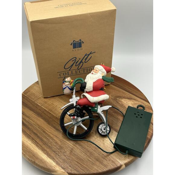 Vtg Avon Cycling Santa Musical Ornament New in Gift Collection Box Christmas - Picture 1 of 10